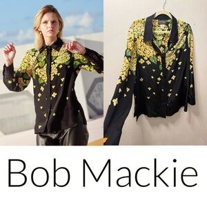 Bob Mackie Wearable Art Luxury Vintage Silk Blouse Beaded Floral XL